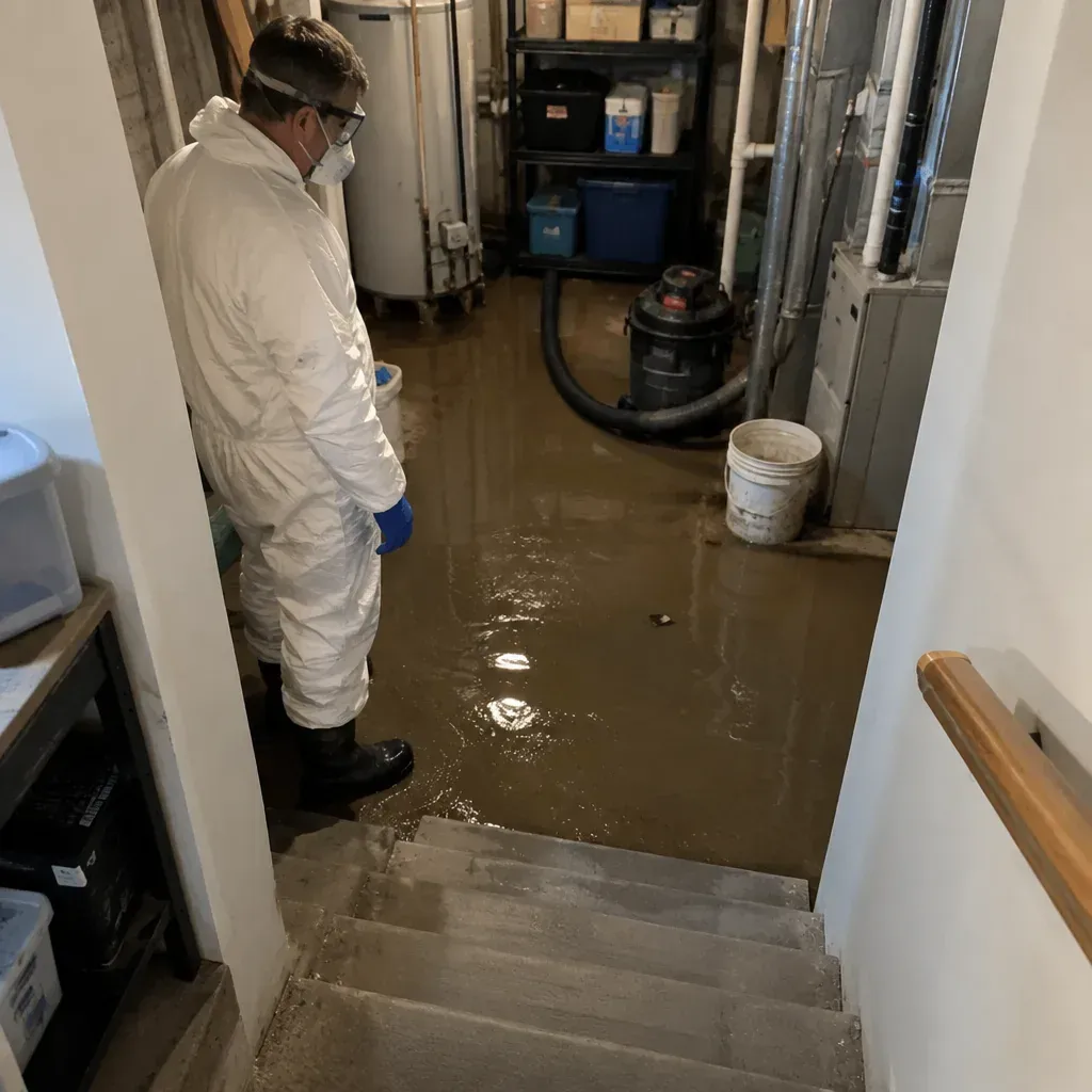 Sewer backup cleanup being performed at a home in Lawrence, MA